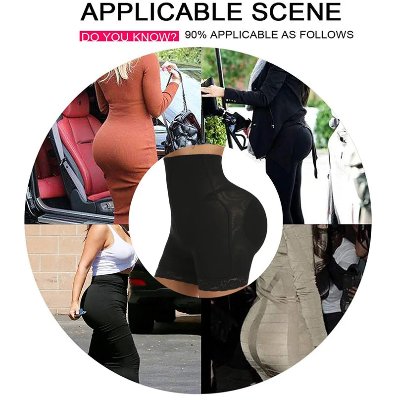 Womens Padded Shapewear Hip Enhancer Shorts High Waist Body Shaper Buttocks Pad Panties Butt Lifter Booty Waist Trainer Control