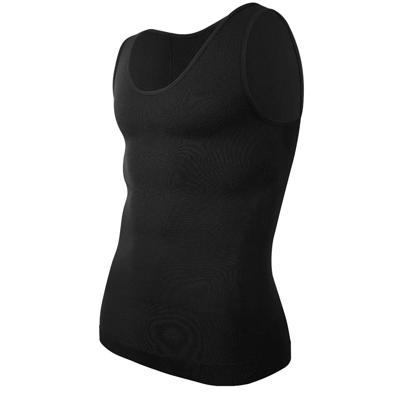 Miss Moly Mens Slimming Compression Shirt Sleeveless Shapewear Sexy U Neck Waist Trainer Tank Top Belly Control Fitness