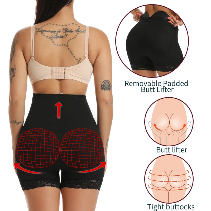 Womens Padded Shapewear Hip Enhancer Shorts High Waist Body Shaper Buttocks Pad Panties Butt Lifter Booty Waist Trainer Control
