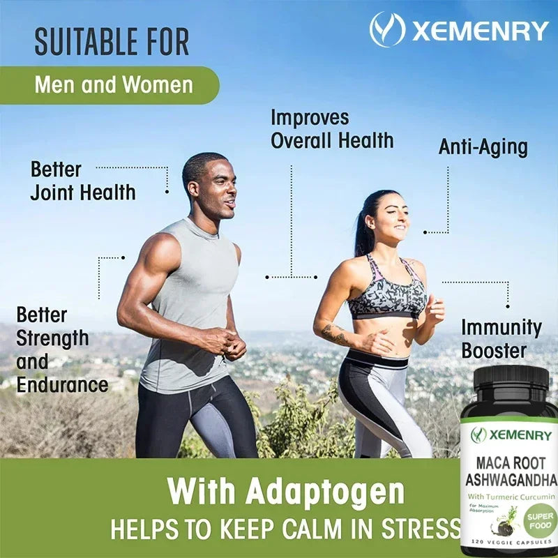 Men's Supplement - Maca Root + Ashwagandha with Turmeric Curcumin | Relieve Stress, Muscle Mass, Endurance and Vitality
