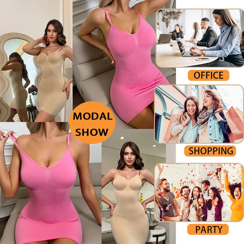 Womens Shapewear V-neck Full Slips for Under Dresses Slimming Butt Lifter Tummy Control Flat Belly Compression Body Shaper Dress