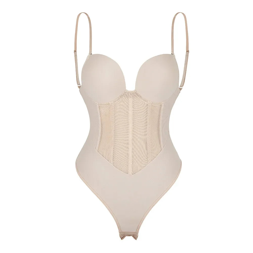 Strap Bodysuit Plus Size Women's Body Shaper Compression Bodysuit One Piece Backless Shapewear Slimming Underwear Black Beige