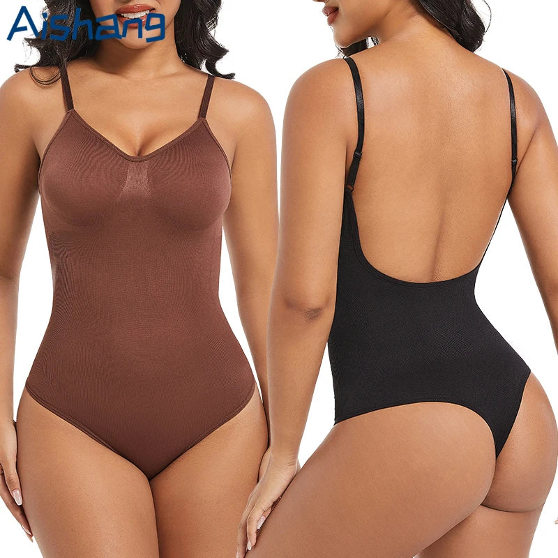 Women Low Back Seamless Bodysuits Shapewear Thong Butt Lifter Full Body Shaper Lady Slimming Camisole Tops Tummy Control Corset