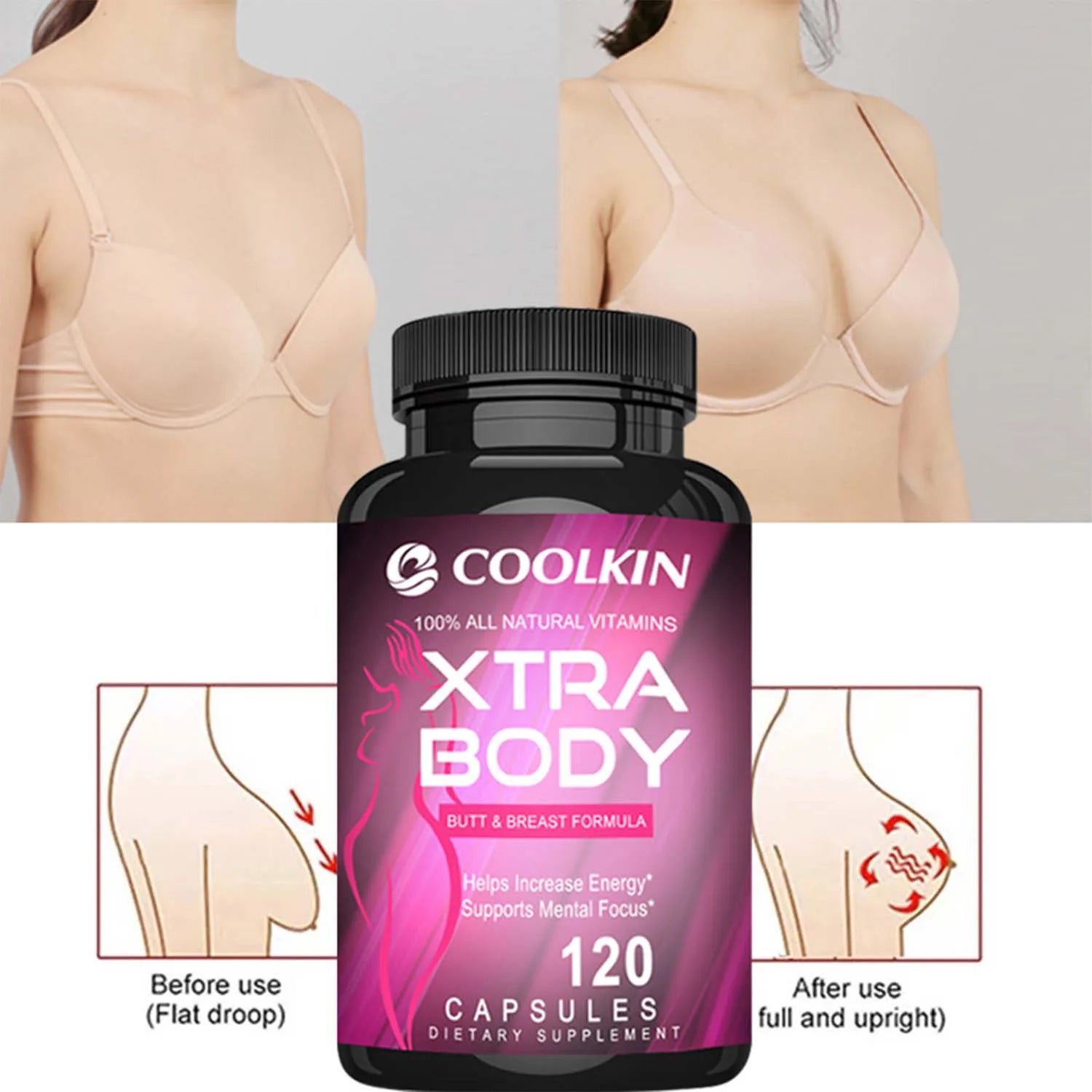 Women's Health Supplements - Enhance Natural Curves, Anti-Sagging - 120 Capsules