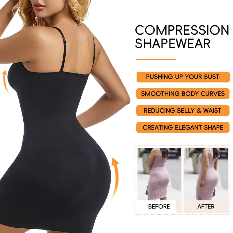 Womens Shapewear V-neck Full Slips for Under Dresses Slimming Butt Lifter Tummy Control Flat Belly Compression Body Shaper Dress
