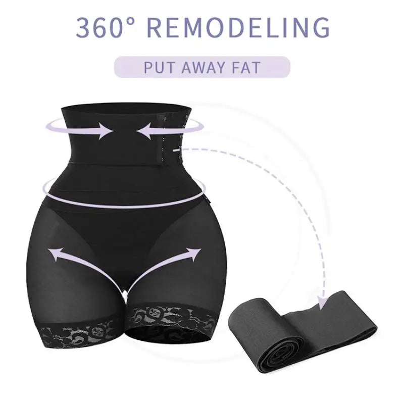 Flat Belly Body Shaper Women Tummy Control Butt Lifter Panties with Removable Bandage Wrap Belt Slimming Sheath Shorts Shapewear