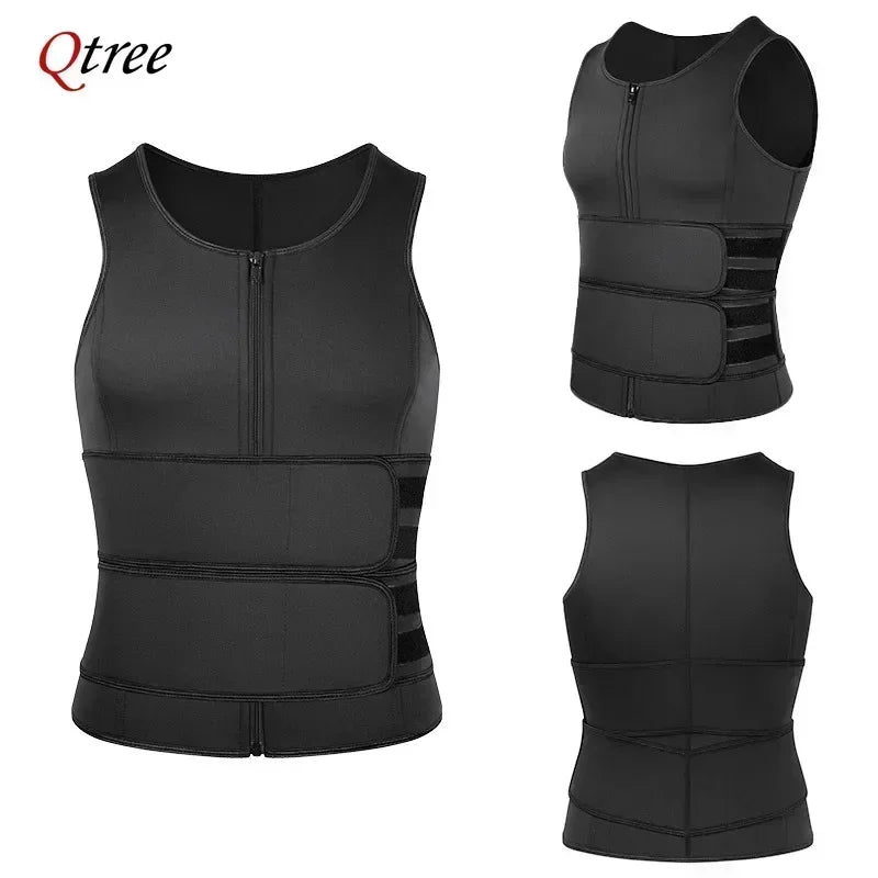 Men's Body Shaper Waist Trainer Sauna Vest Double Belt Sweat Shirt Corset Top Abdomen Slimming Shapewear Fat Burn Fitness Suits
