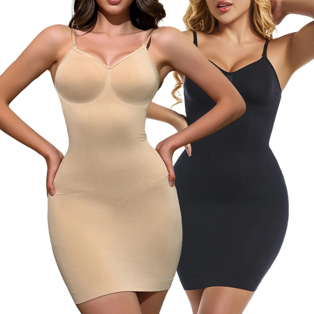 Womens Shapewear V-neck Full Slips for Under Dresses Slimming Butt Lifter Tummy Control Flat Belly Compression Body Shaper Dress