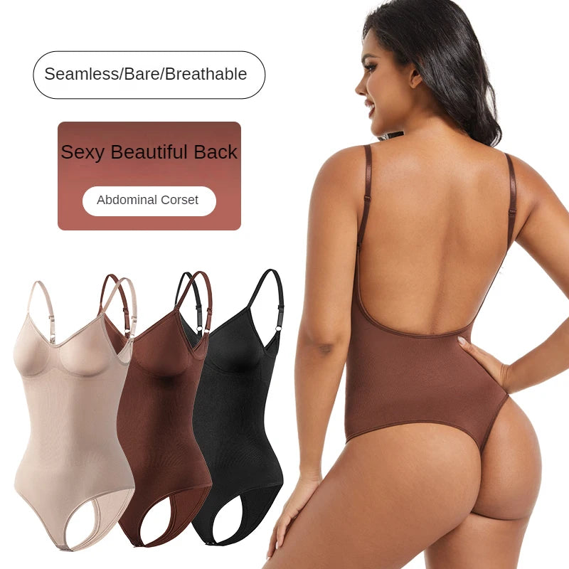 Women Low Back Seamless Bodysuits Shapewear Thong Butt Lifter Full Body Shaper Lady Slimming Camisole Tops Tummy Control Corset