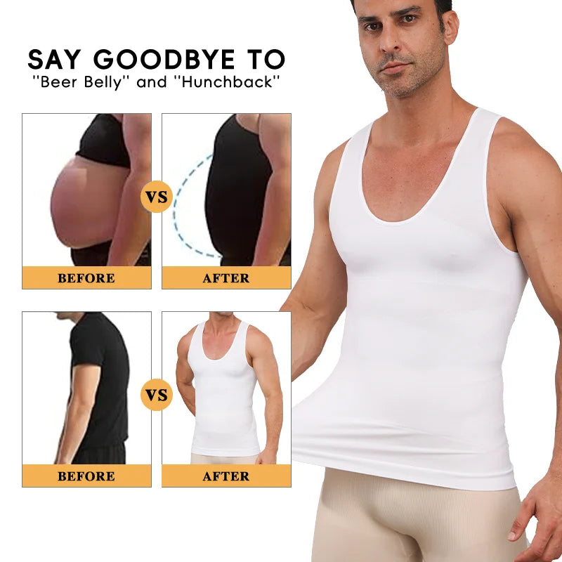 Miss Moly Mens Slimming Compression Shirt Sleeveless Shapewear Sexy U Neck Waist Trainer Tank Top Belly Control Fitness