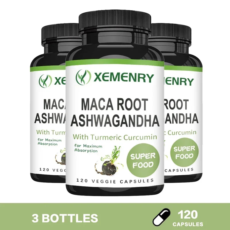 Men's Supplement - Maca Root + Ashwagandha with Turmeric Curcumin | Relieve Stress, Muscle Mass, Endurance and Vitality