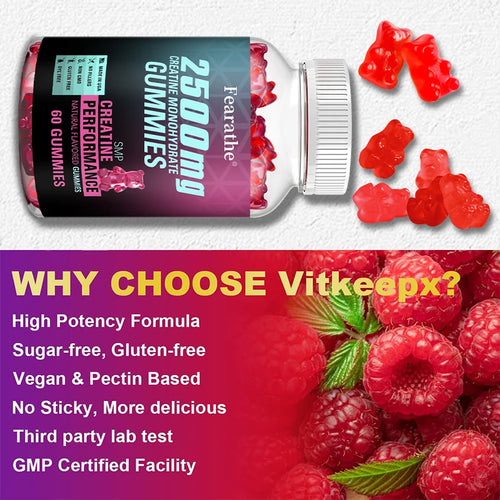 Creatine Monohydrate Gummies - Boost Energy, Build Muscle Mass, and Improve Athletic Performance, Supports Mood Health