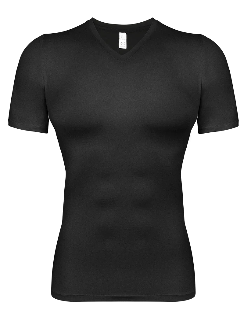 Men V Neck Compression Shirts Short Sleeved Body Shaper Slimming Undershirt Workout Abs Abdomen Tummy Control Shapewear Tops