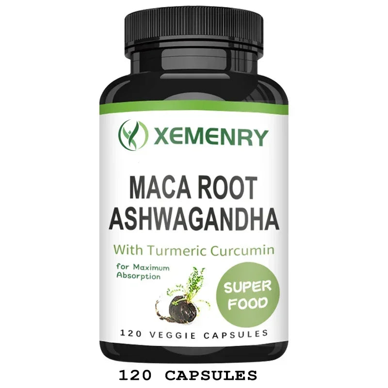 Men's Supplement - Maca Root + Ashwagandha with Turmeric Curcumin | Relieve Stress, Muscle Mass, Endurance and Vitality