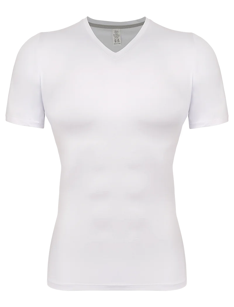 Men V Neck Compression Shirts Short Sleeved Body Shaper Slimming Undershirt Workout Abs Abdomen Tummy Control Shapewear Tops